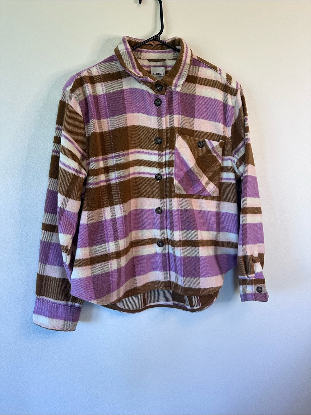 kenzie Lavender, Brown and Cream Plaid Button-Down Shirt